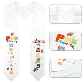 GraduationMall Class of 2025 Preschool Graduation Stole Kids Owl Printed Graduation Sash Gifts for Child White 50" Long