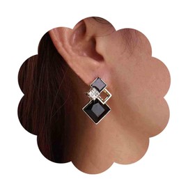 Aneneiceera Vintage Onyx Square Dangle Earrings Black Hollow Square Stud Earrings CZ Crystal Square Earrings Rhinestone Geometric Earrings Jewellery for Women and Girls (Black), Metal