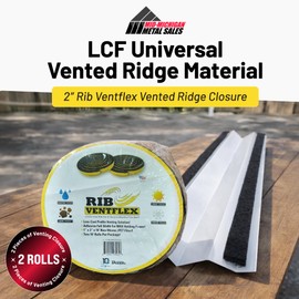 LCF Universal Vented Ridge Material for Metal Roofing 20 ft Kit - Breathable Closure for Ag Panels and Ribbed Roofs - 2” Wide x 1” Tall - Made in USA - Full Adhesive Strip - 2 Rolls of 10ft