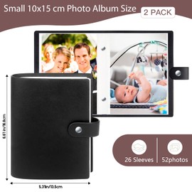 2 Pack Small Photo Album 6 x 4, Leather Cover Photo Album, Mini Photo Album Book for 10x15 cm Pockets Hold 52 4x6 Pictures, Picture Book for Photos Family Anniversaries Baby Vacations (Black)