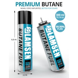 Lamsen 300ml Butane Refill, Butane Refill for Torch Lighter, Butane Canister for Torch Lighter, Lighter Butane Fuel Gas for Blow Torch, Cooking, Cigars, Camping and Welding, Pack of 2