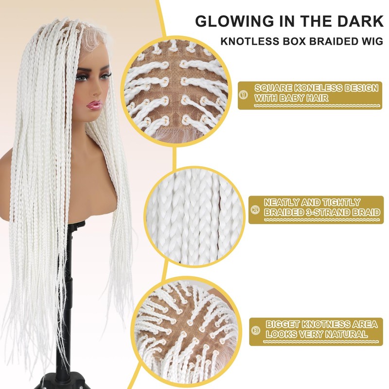Orgwigs White Glow in the Dark Knotless Box Braided Wig