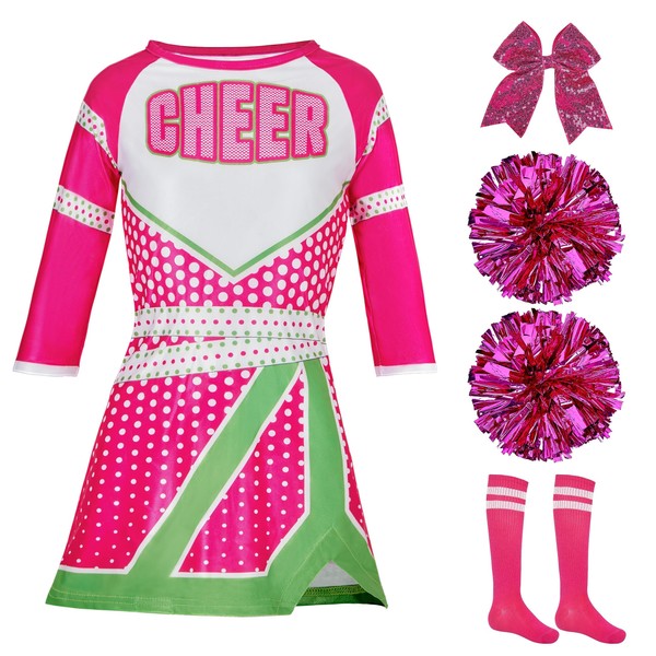 Spooktacular Creations Cheerleader Costume for Girls, Kids Cheerleader Costume with Long Sleeves for Halloween Dress Up and Role-Playing-XL