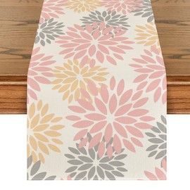 Artoid Mode Pink Dahlia Floral Pinnata Summer Table Runner, Spring Kitchen Dining Table Decoration for Home Party Decor 13x36 Inch