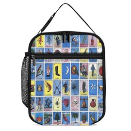 PEXISAOH Colorful Mexican Bingo Cards Reusable Insulated Lunch Bag for Women Men Kids,Leakproof Portable Lunch Box with Side Pocket Durable Cooler Tote Bag for School Work Picnic Travel