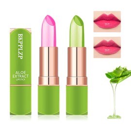 BKPPLZP 2 Pack Crystal Flower Jelly Lipstick,Magic Color Changing Lipstick,PH Clear Temperature Color Changing Lip Gloss,Lip Balm,Long Lasting Nourishing Moisturizing Lip Stick Set D02+03