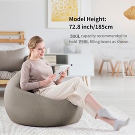 Nobildonna Bean Bag Chair Cover (No Filler) for Kids and Adults. Extra Large 300L Bean Bag Stuffed Animal Storage Washable Soft Premium Corduroy Stuffable Bean Bag Cover (Khaki Gray)
