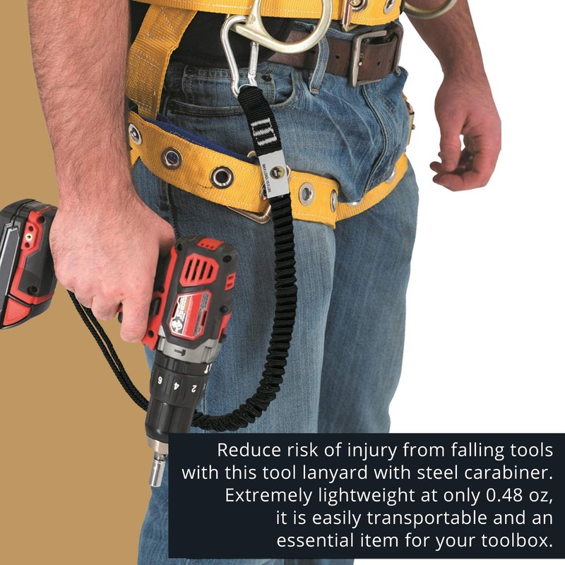 Tool Lanyard, Shock Absorbing Lanyard with Steel Self-Locking Carabiner and