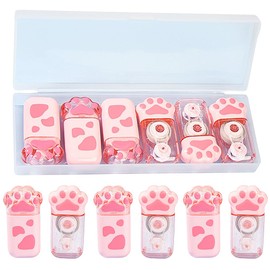 Hibmisy 6 Stück Korrekturroller 5mm x 6m Korrekturmaus in Katzenpfotenform mit Schutzkappe,Süß Design, fürs Büro, Homeoffice oder die Schule (Transparente Farbe, 6)