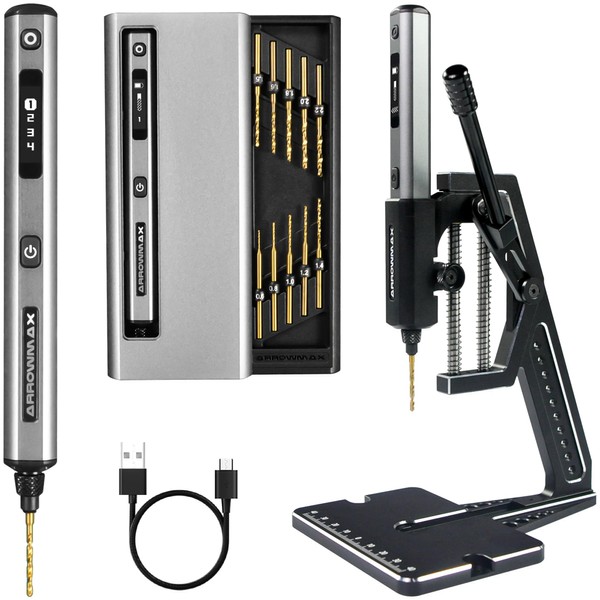 AM ARROWMAX 5-Speed Mini Electric Drill Pen with Benchtop Drill