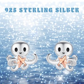 ABIGY Octopus Earrings 925 Sterling Silver Octopus Stud Earrings Octopus Jewellery Gift for Women Girls, Sterling Silver