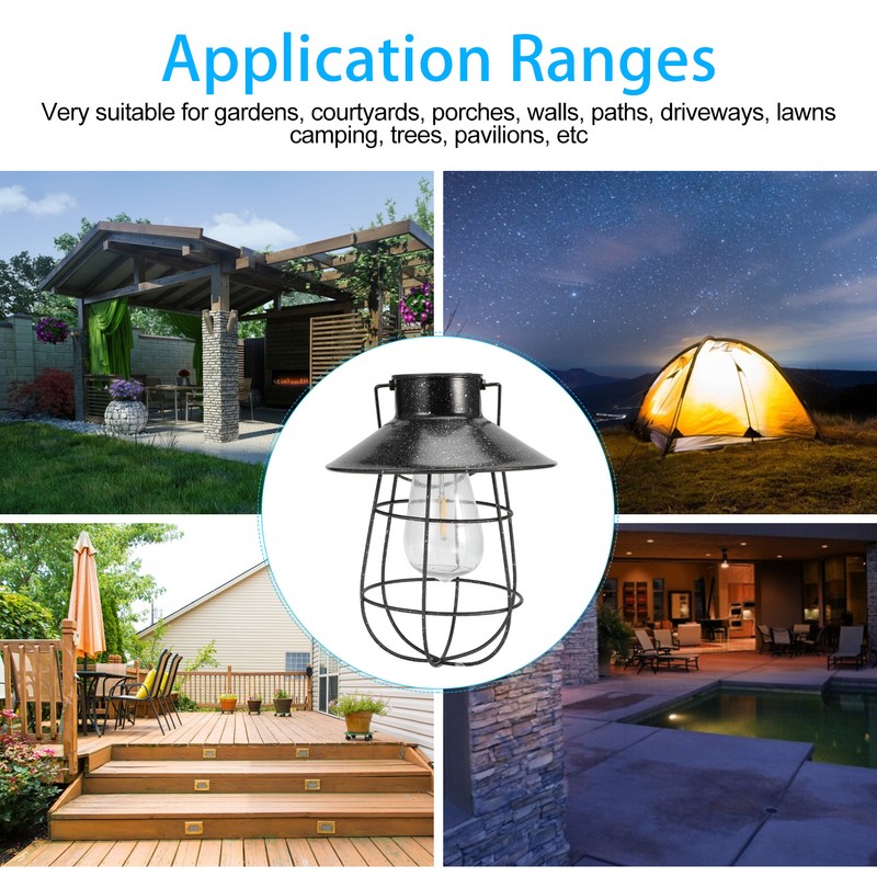 Solar Lantern Waterproof Hanging Light Outdoor Iron Art Hollow LED