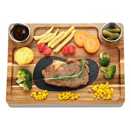 HALE OTEIR Acacia Wood Steak Plates - Steak Cutting Board & Serving Plates for Meat, Cheese, Appetizers - Wooden Cutting Board Plates, Gift for Housewarming, Christmas, Mother’s Day