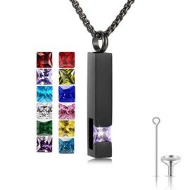 Birthstone Cuboid Locket Urn Necklaces for Ashes Cremation Jewellery Urns for Human Ashes Memorial Urn Keepsake Pendant