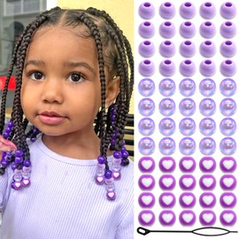 NAISKA 60Pcs Purple Heart Hair Beads for Kids Girls Round Beads for Hair Colorful Hair Beads for Braids Small Pony Dreadlock Beads Kids Braid Beads Clips Accessories