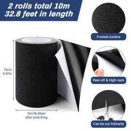 Worldity 5.91 Inch Wide Anti Slip Tape, 2 Rolls 32.8FT Non Skid Traction Tape, Heavy Duty Waterproof Grip Tape with Abrasive Surface for Stairs, Boat Decks, Scooters, Garage, Outdoor & Indoor Use