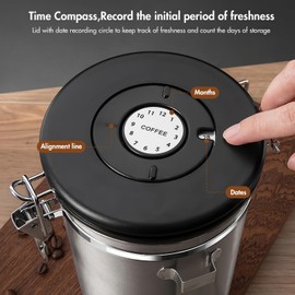 COZHYESS 2.8L Silver Airtight Coffee Canister with Date Tracker and Transparent Window, 22.8OZ Coffe Beans Storage with 30ML Measure Spoon, Coffee Container for Grounds Coffee, Beans, Tea,Sugar, Flour