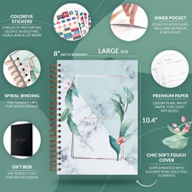 PLANBERRY Weekly Planner Large – Elegant Life & Budget Planner to Hit Your Goals & Live Happier - Organizer & Productivity Journal - 20x27cm Hardcover, Undated + Stickers (Natural Green)
