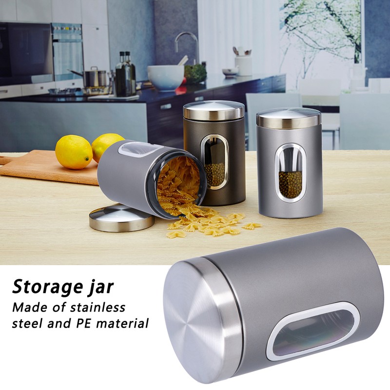 3Pcs Storage Jar Stainless Steel Food Tea Nut Container with