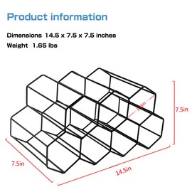 Buruis 9-Bottle Countertop Wine Rack, Honeycomb Standing Metal Wine Holder, Organizer, Red & White Wines Rack, Home Kitchen Bar Essentials (Black)