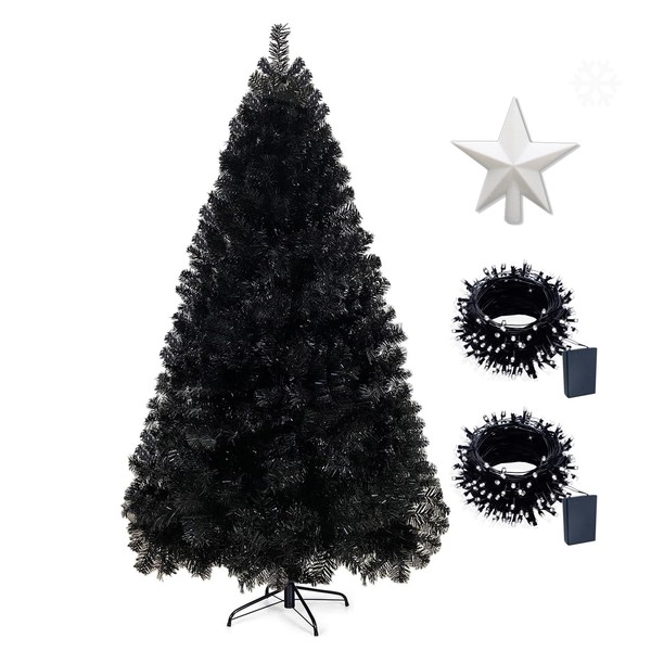 KTKDE 6ft Artificial Black Christmas Tree Outdoor Black Christmas Tree Halloween Tree Decorations with 1005 Tips Led String Lights Pencil Christmas Tree Indoor Holiday Office Party Decorations