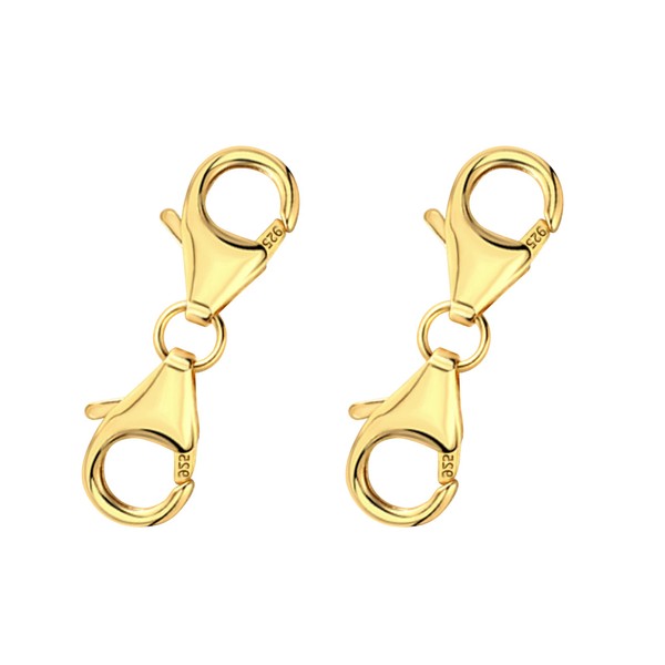 Pack of 2 925 Gold-Plated Sterling Silver Double Lobster Clasp Chain Clasp Silver Bracelets Clasps Bracelet Extension Necklace Clasp Jewellery Clasps Anklet Clasps