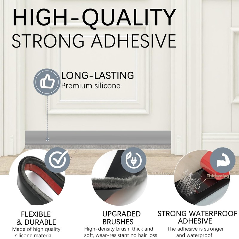 2 Pack Under Door Draft Stoppers with Brush, Door Soundproofing