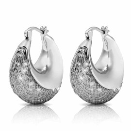 Huge Tomato Gold and Crystal Huggie Earrings Chunky Hoop Earrings Silver Pin