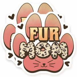 Fur Mom Stickers - Cat Paw Print - Pet Lover Decals - Cute Animal - 2 Pack 5" Wide Design - Adheres to Laptops, Tumblers, and More - Made in The USA - AQS3341