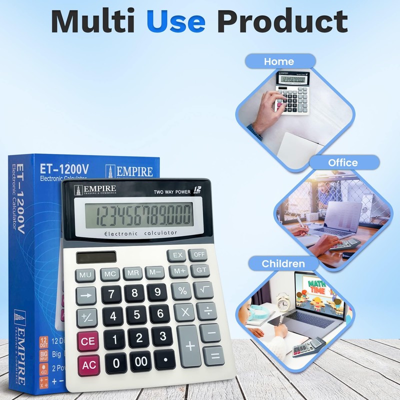 Empire Desk Calculator with Large Key Buttons,12 Digits Calculators Desktop,Desk