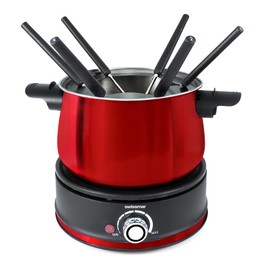 Swissmar Arolla 10 Pieces Stainless Steel Electric Fondue Set - Perfect Fondue Pot Electric Set for Cheese, Chocolate, Oil, Broth & More - Gift Ideas for Wedding, House Warming, Red, 2.1 Qt / 2L