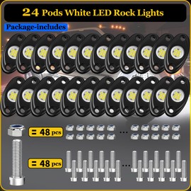 24 Pods White Rock Lights, Heefrole IP68 Waterproof Shakeproof Wide Angle Anti-Corrosion Pure White LED Rock Lights for Trucks Jeep UTV ATV SUV Boat Underglow Lighting Kit