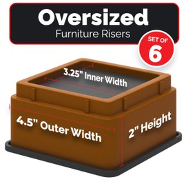 iPrimio Bed Risers - Square, 2 Inch Lift, Heavy Duty, 6 Pack, Up to 10000lbs - Bed Raising Blocks, Furniture Risers - Safe, Sturdy Bed Lifts for College Dorm Rooms, Couches, Tables, Desk Riser