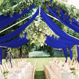 FANPROMS Blue Ceiling Drapes for Wedding 5x20FT 2 Panels Chiffon Wedding Arch Draping Fabric Sheer Ceiling Drapery for Backdrop DrDapes Royal Blue Tulle Ceiling Curtains Drapes for Wedding Reception