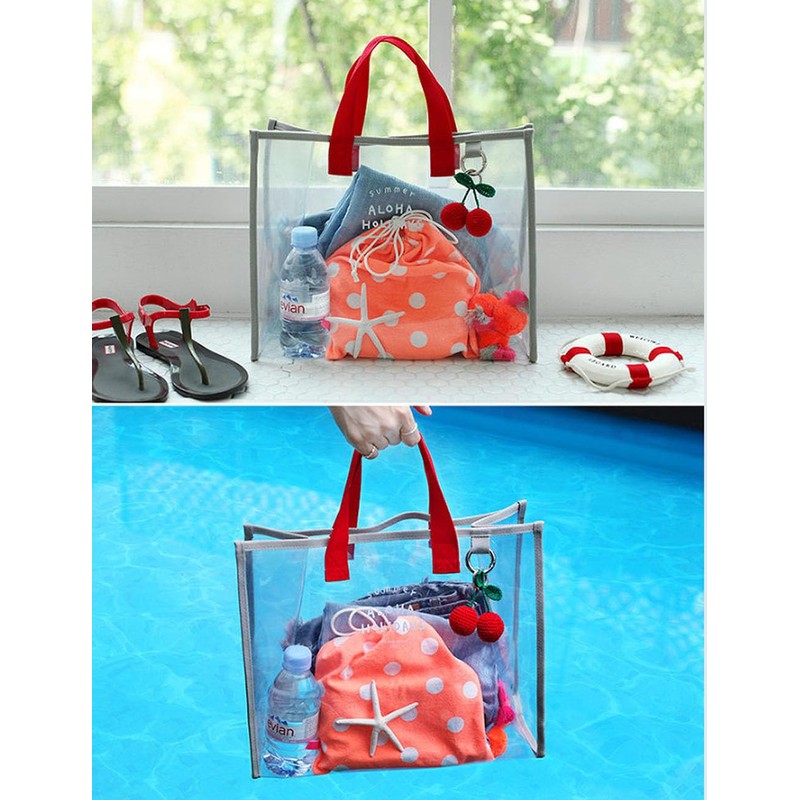 2 PC/SET 夏のハンドヘルドビーチバッグPVC透明な水泳バッグ ハンドヘルドビーチバッグ ポータブル衣料品保管バッグ 旅行ハンドバッグ