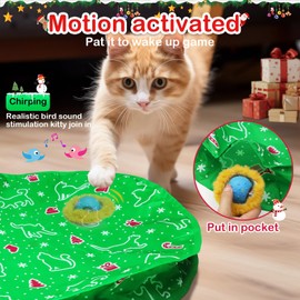 Giociv Interactive Cat Toys Ball Fast Rolling in Christmas Pocket, Motion Activate Chirping Cat Toy Hide and Seek Mouse Catching Game