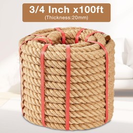 Kweetle Jute Rope 3/4 Inch x 100 FT, Hemp Rope Twisted Heavy Duty Jute Rope, Manila Rope for Home Decor Crafts Swing Rope Railing Climbing Decorating
