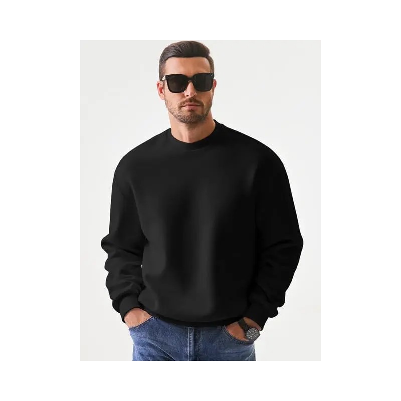 Men's Casual Long Sleeve Crewneck Solid Polyester Cotton Blend Pullover