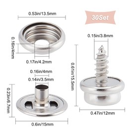 GORGECRAFT 30 Sets 3/8" Stainless Steel Marine Grade Snap Button Canvas Snaps Kit Fastener Screw Mental Snap Screw Stud with 3 pcs in Upholstery Snaps for Boat Canvas Carpet Cover Furniture