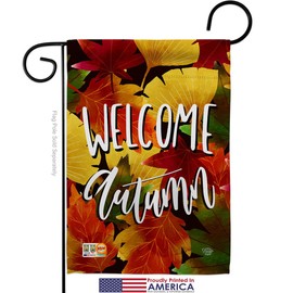 Ornament Collection GS192136-P3-03 Welcome Autumn Leaves Fall Harvest & Impressions Decorative Vertical 13" x 18.5" Garden Flag Set Metal Fansy Wall Bracket Hardware