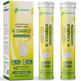Electrolytes Hydration Tablets | 40 Effervescent Rehydration Tablets (Lemon) | 5 High Strength Electrolytes | Added Vitamin B6, B12, C & D | 250mg Taurine for Energy | 0 Calories & Sugar Free