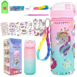 Kit de Manualidades DIY de Unicorn para Niña, Kit de Botellas de Agua con Calcomanías de Diamantes para Niños, con Cadena de Llaves, Regalos de Manualidades para Niñas de 6 a 13 años, Ideales para Cumpleaños y Navidad