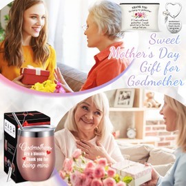 Potchen 3 Pieces Godmother Gifts from Godchild, 12 oz Thank You for Being My Godmother Wine Tumbler Keychain Makeup Bag for Christmas Mother's Day