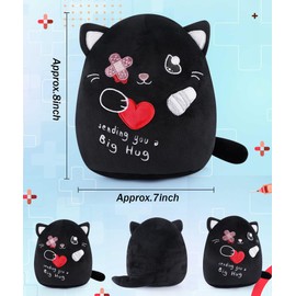 LeYoHa Get Well Soon Cat Plush - Black Cat Stuffed Animals Plushies Toys with Band-Aid, Kids' Pillow Cushion, Gifts for Patient Girls Boys, 8 Inch