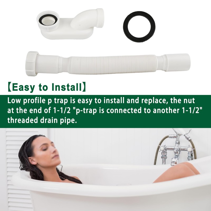 Low Profile 1 1/2 P Trap, Flexible Bathtub Shower Drain