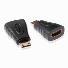 POPPSTAR 2x HDMI Adapter (Mini HDMI Male to HDMI Female, Full HD 1080p, 4k UHD 2160p), Transfer of Data and Videos, Black, Gold-Plated Contacts