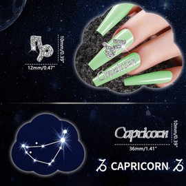 XEAOHESY 20 Pieces Silver Alloy Capricorn Zodiac Nail Charms 10pcs Capricorn Symbols Sign Charms for Nails 10pcs Capricorn Words Nail Charms for Women Nail Art Decoration