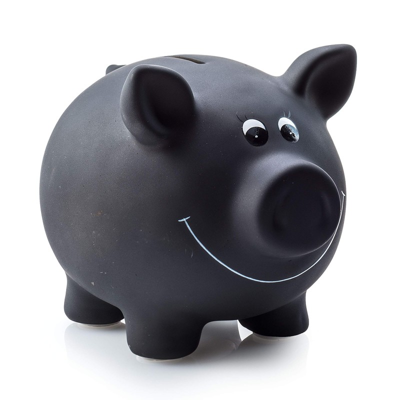 1 x ceramic piggy bank, black, blackboard varnish for labelling,