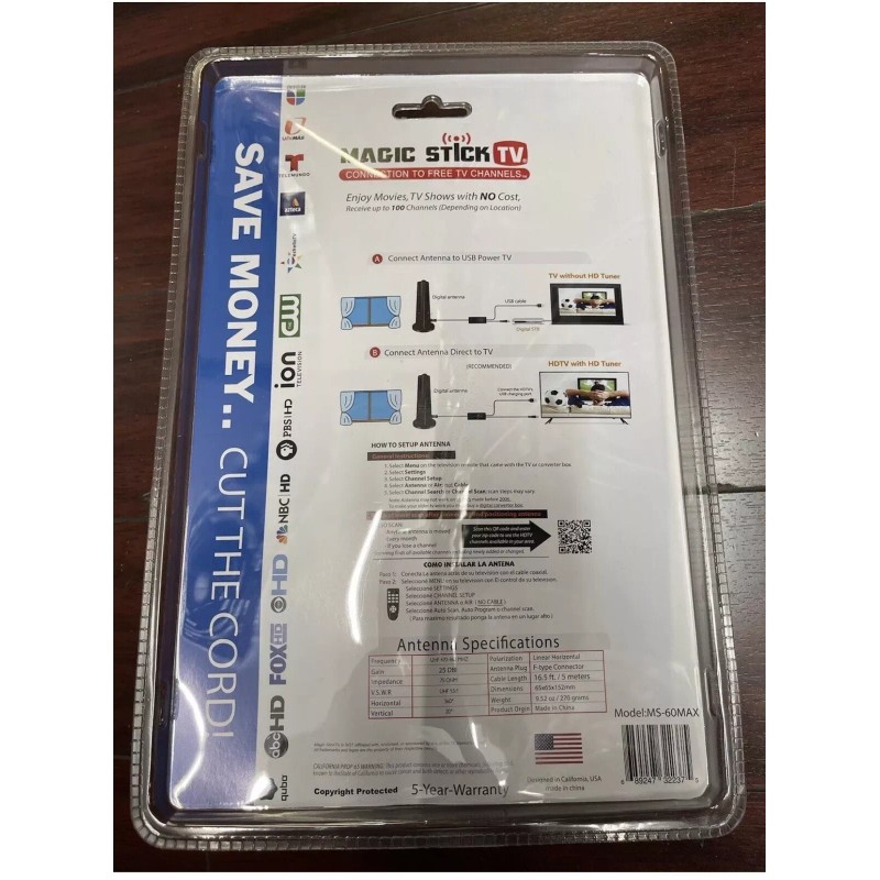 Magic Stick TV MS-60BK Signal Booster Antenna for Digital HDTV