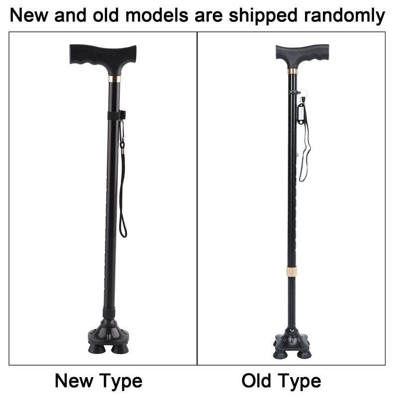 Height Adjustable Aluminum Alloy Cane with T Handle 4-pronged Pivot